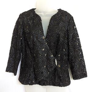 Helene Blake NWT Black Sequin Rosette Faux Wrap Top Size 10 Evening Cocktail